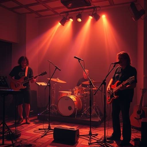Photo of the band 'Sunset Drifters' performing live in the Aetheria Soundscapes studio during a live recording session
